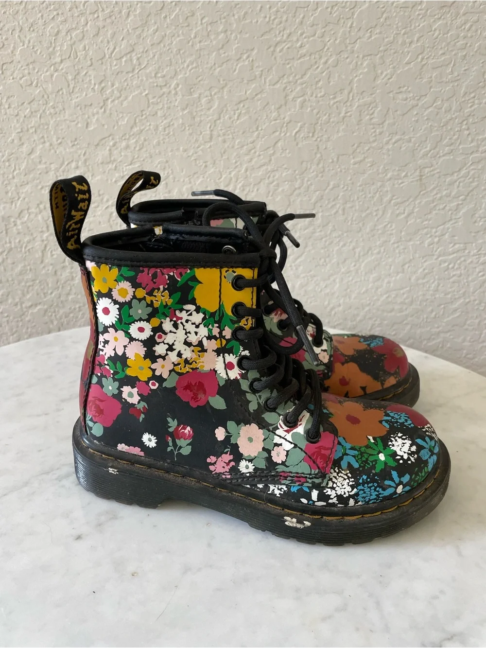 Dr Martens YOUTH 1460 FLORAL MASH UP LEATHER LACE UP BOOTS Size 12